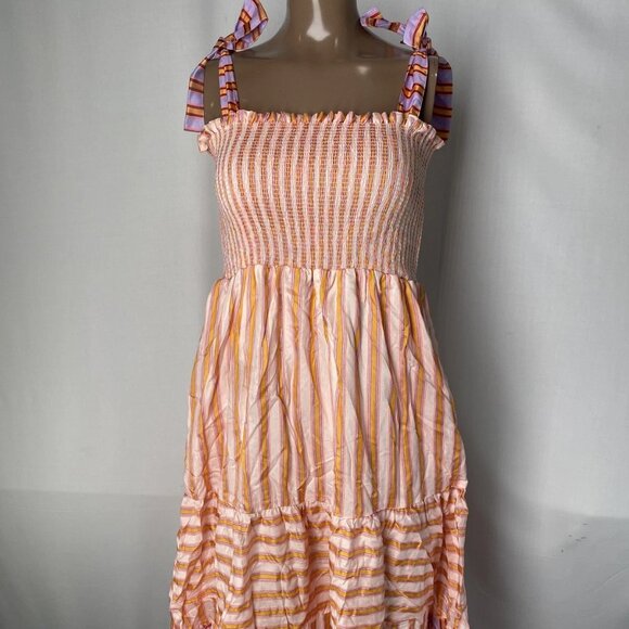 Anthropologie Dolan Caroline Tiered Maxi Dress – Orange/Multi Stripe – Size S – - Picture 1 of 9